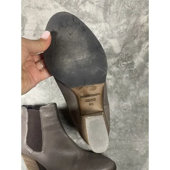 AQUATALIA Made In Italy Fairly Chelsea Brown Leather Zip Ankle Heel Booties 8.5 - Picture 5 of 7